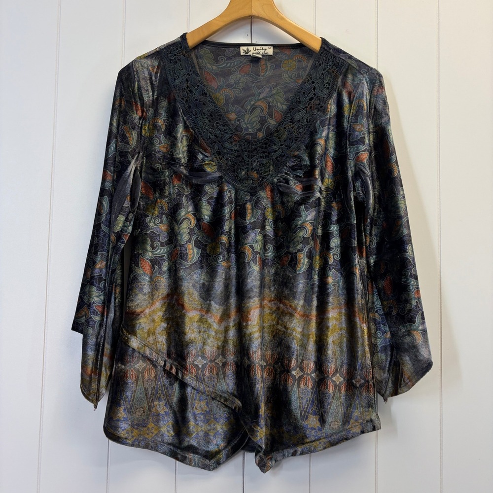 Unity World Wear Whimsigoth Paisley Velvet Top Women Size M Boho Fairy Grunge